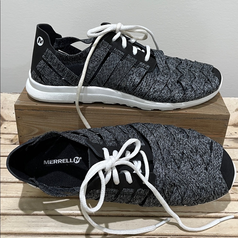 Merrell Flora Kye Weave Black Gray Lace Up Sneakers Sz 5